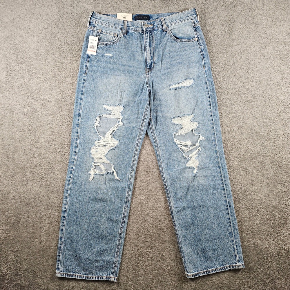 Aeropostale High Rise Baggy Distressed Jeans Light Wash 12S 12‎ Short Y2K